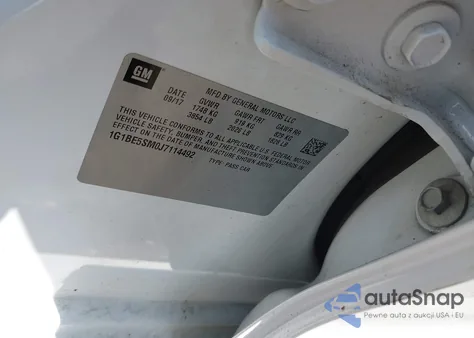 2018 Chevrolet Cruze Lt Auto z USA, uszkodzony, nr VIN 1G1BE5SM0J7114492